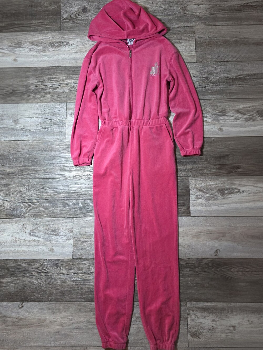 Juicy Couture Hot Pink Velour Hoodie One-piece Jumpsuite Sz Sm